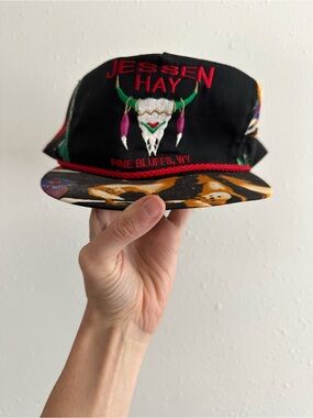 Vintage Black Snapback Hat with Multicolor Embroidery
